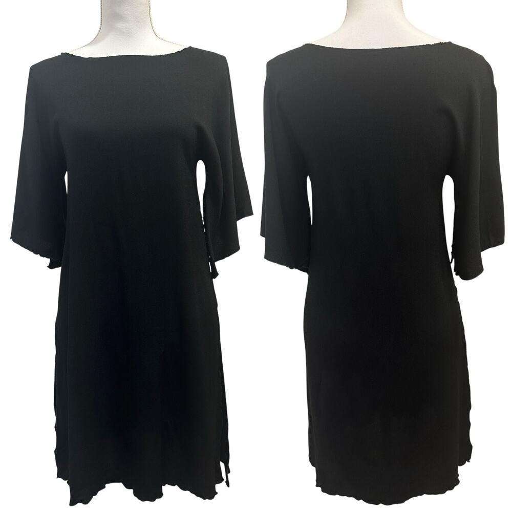 Zoie by Zoran‎ VTG 80s Black Lettuce Trim Tunic Witchy Fairy Ren Faire Knight XS